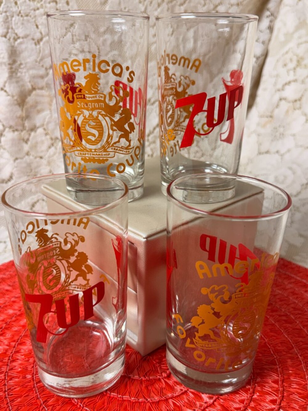 Vintage Seagram's 7 & 7 America's Favorite Couple Highball (4) Glass Set - 10oz